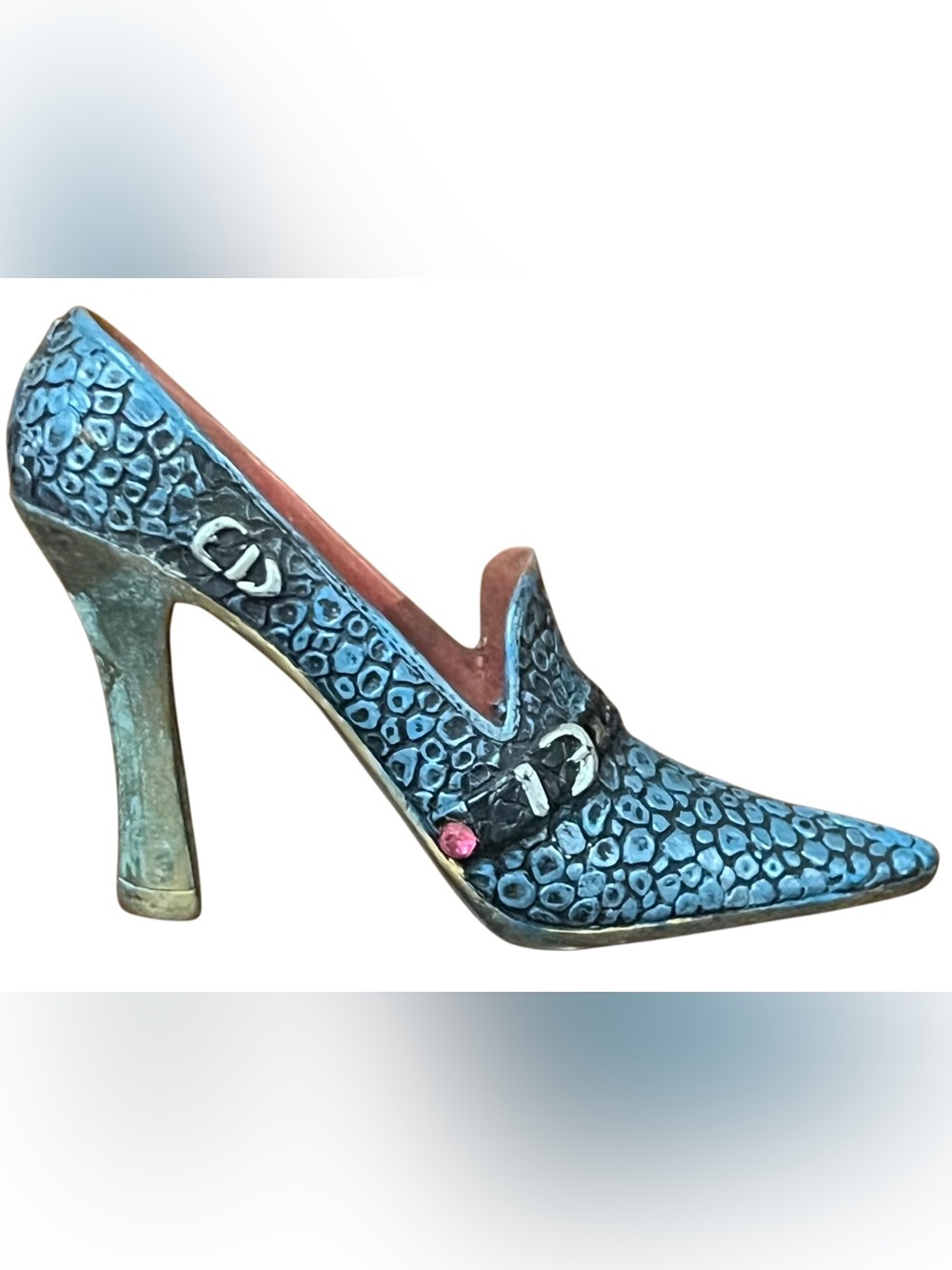 Vintage Collectible Mini Blue Textured High Heel Women’s Shoe